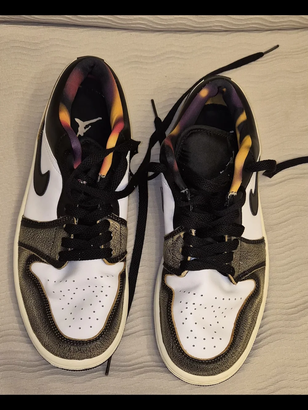 Nike Low Top Sneakers in White, Black & Gold Accent